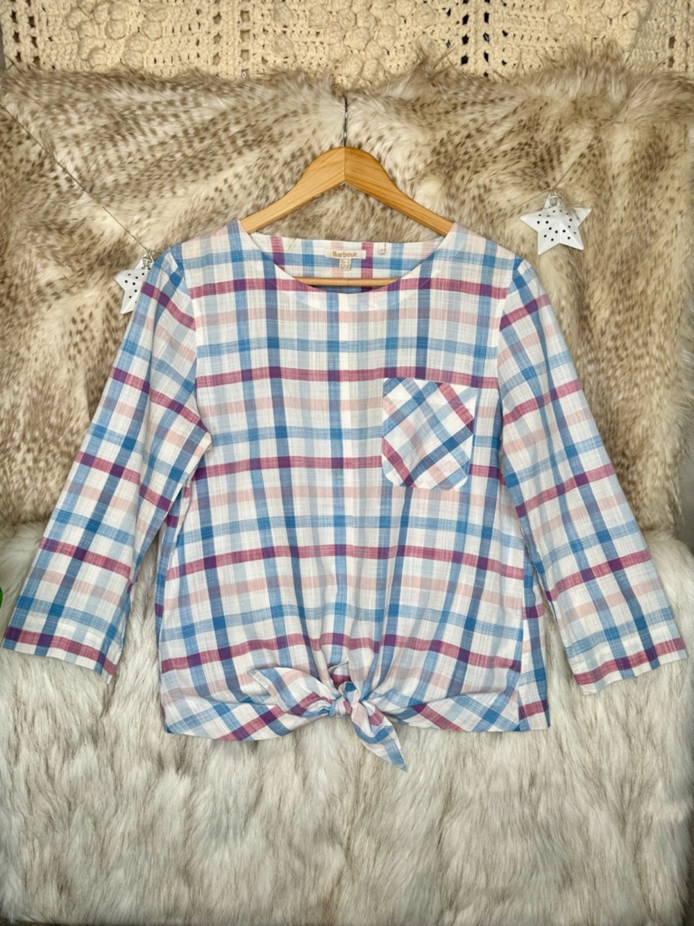 Barbour Harborside Plaid Tie-Front Top